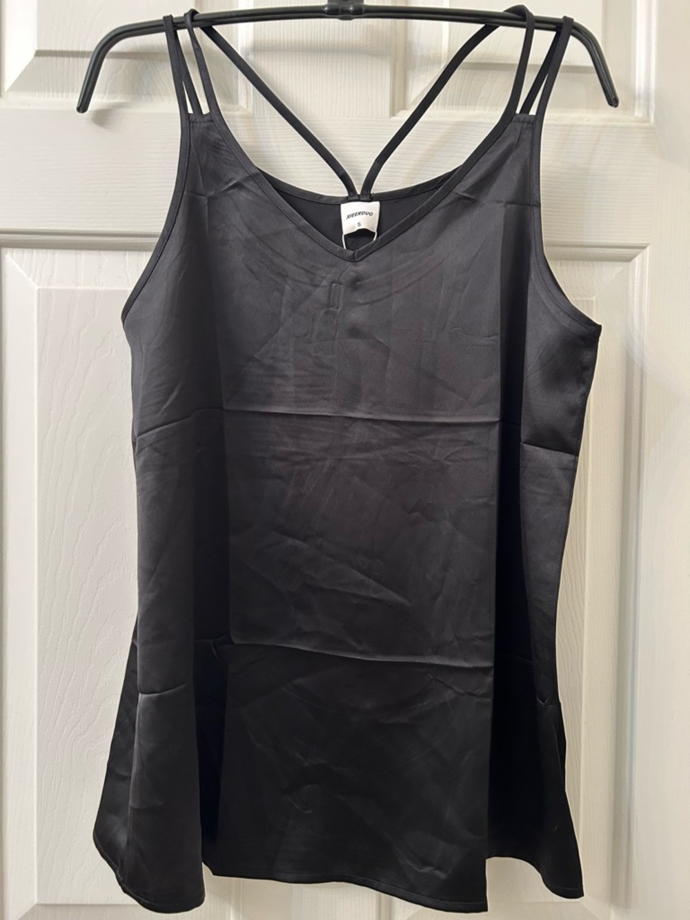 NWT XIEERDUO Black Satin V-Neck Slip Shirt Size Small.
